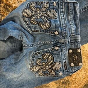 Miss Me Blue Jeans with Silver Embellishments